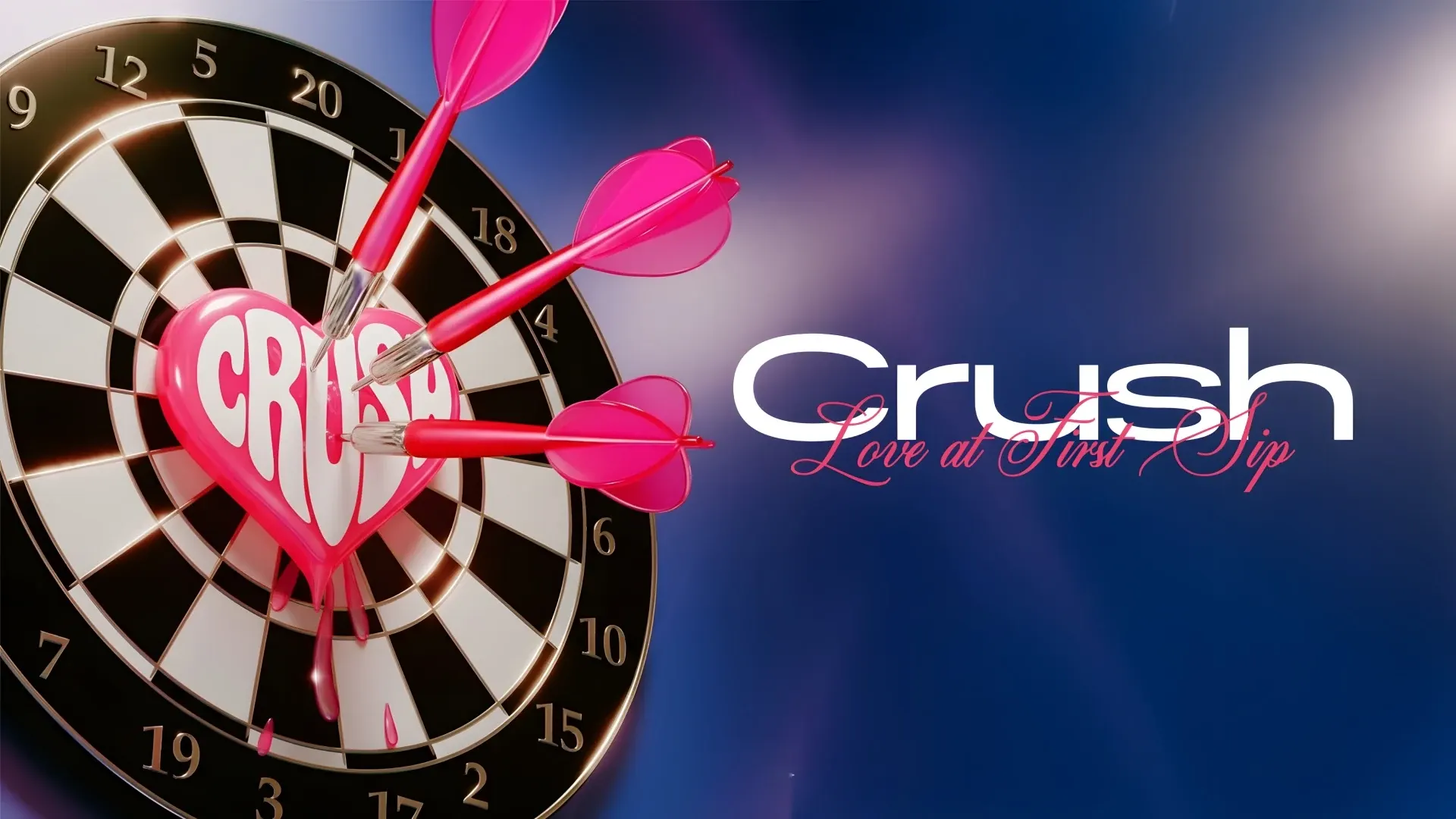 Direction artistique de la boisson Crush : cœur rose transpercé de fléchettes sur une cible