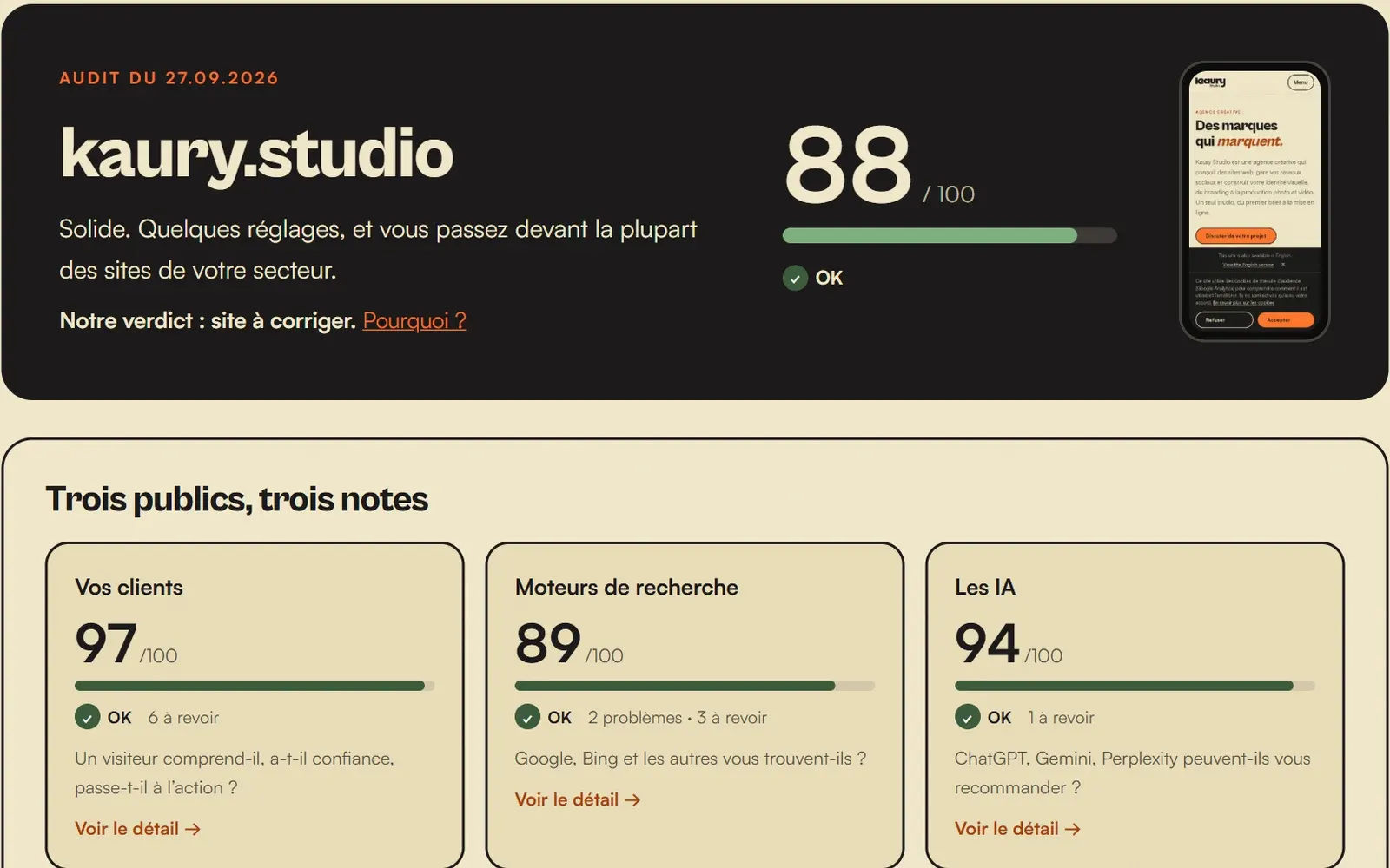 Capture d’écran : Audit SEO & IA