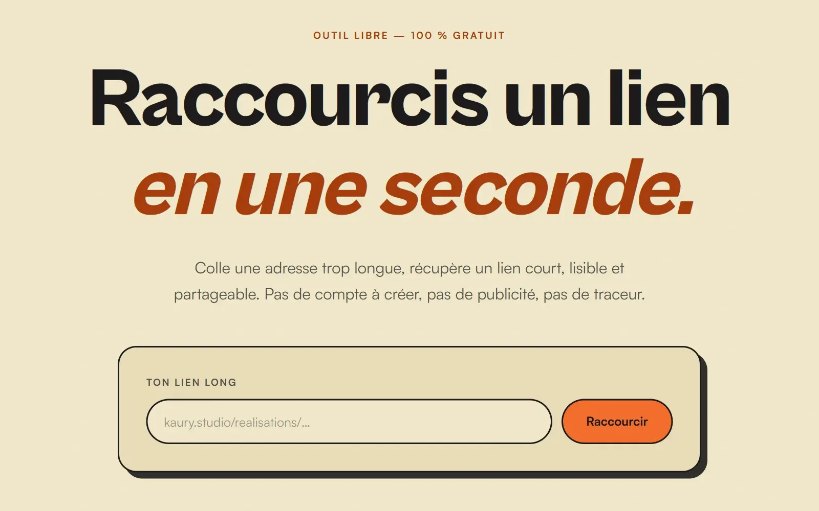 Capture d’écran : Raccourcisseur de lien